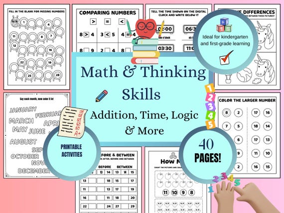 Kindergarten & First Grade Math Worksheets | Early Learning Activity Pack (PDF Download)