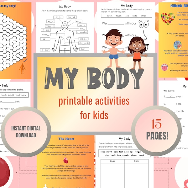 Kids Printables, Body Parts Printable Activity For Kids, Kids Activities, Human Body Printable, Human Body Worksheets