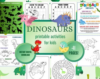 Dinosaur Activities | Dinosaur Coloring Pages | Mazes & Fun Facts (Digital Download)