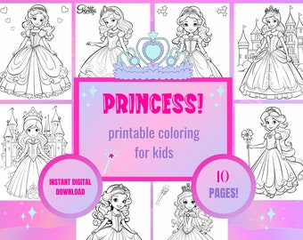 Princess Coloring Pages, Princess Printables for Kids, Girls Coloring Pages, Party Favours, Coloring Sheets, Girls Activities, Printable PDF