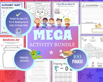Attività per la scuola materna / scuola materna / prima elementare / Schede didattiche divertenti / Pacchetto di attività da 100 pagine per bambini (download PDF)