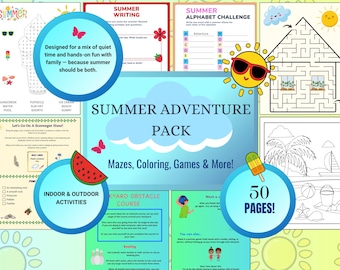 Summer Adventure Pack | Kids Summer Activities | Summer Coloring Pages & Games (Digital Download)