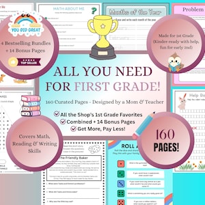 1st Grade Worksheets Mega Bundle | ELA & Math Activities for Early Learning (PDF Download)