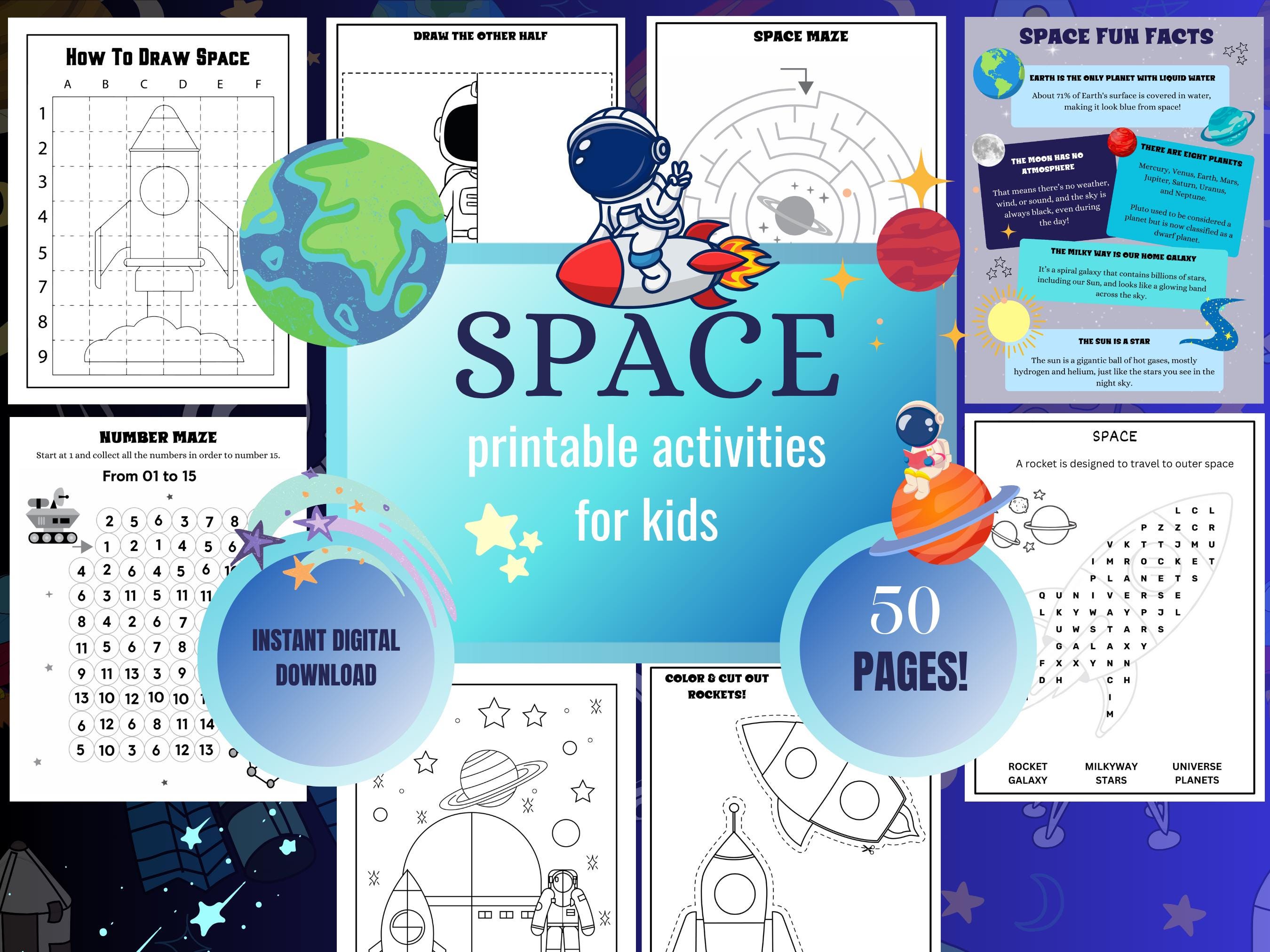 Space Activity Printable for Kids | Space Coloring | Mazes & Fun Facts