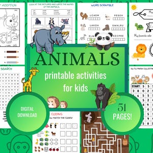 Animal Coloring Pages for Kids | Printable Animal Worksheets and Activity Pack (Digital Download)