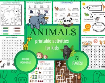 Animal Coloring Pages for Kids | Animal Worksheets | Pre-K Activities (Digital Download)