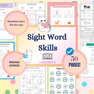 Sight Word Worksheets Printable, Preschool, Kindergarten & 1st Grade Reading, Spelling Activities for Kids, Learn to Read Practice