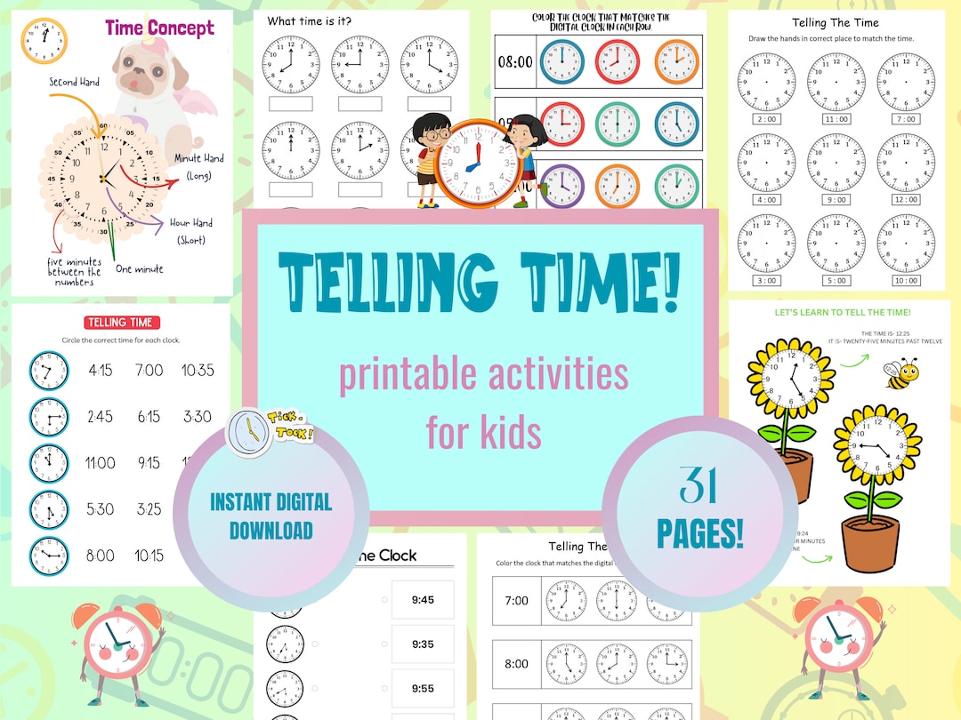 Telling Time Printable, Teaching Time Bundle, Teach Kids to Tell Time ...