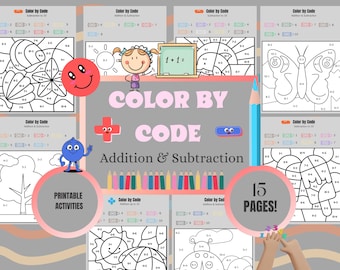 Color by Code Math Worksheets | Printable Addition & Subtraction Coloring Pages (Digital Download)