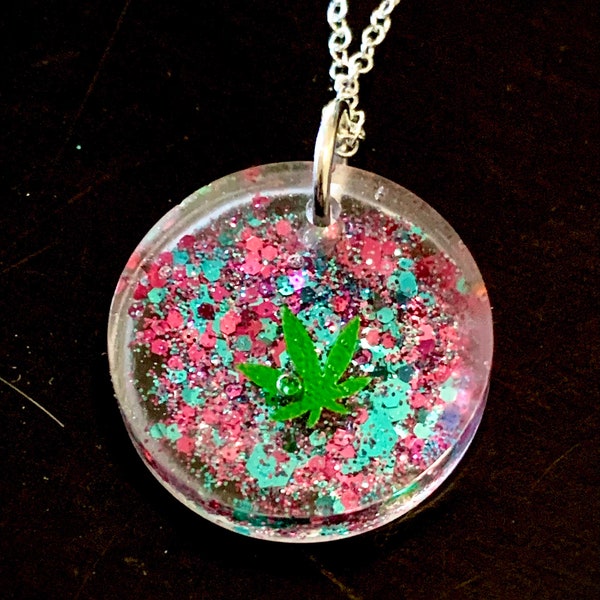 Pretty Little Pothead Petite Pink and Blue Sparkling Pendant Necklace Subtle Cute Tiny Jewelry
