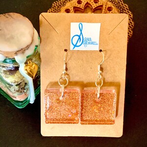 Orange Square Glitter Star Earrings Subtle Shimmer Unique Sparkly Lightweight Handmade Jewelry
