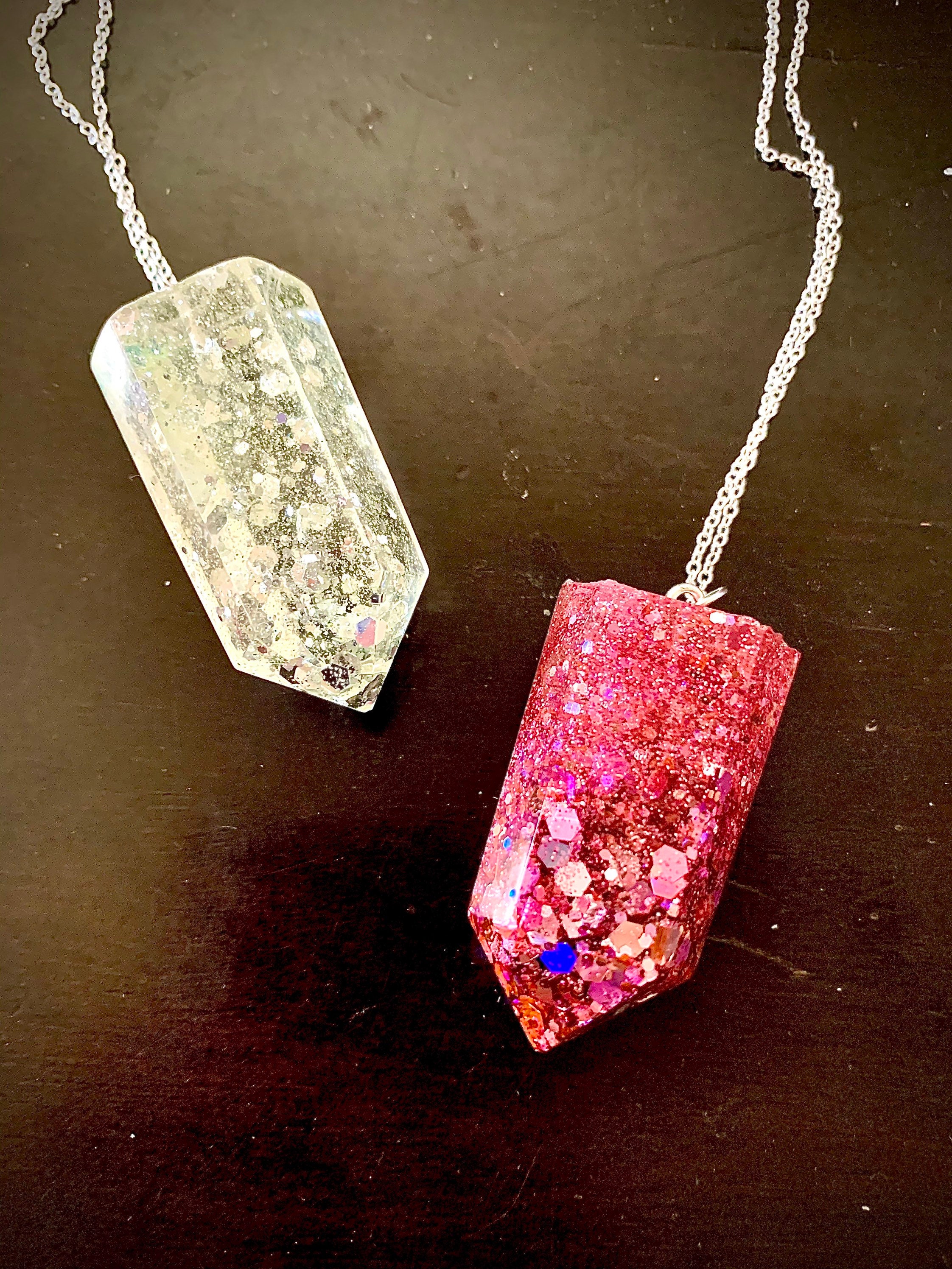 Crystal Pillar Sparkle Resin Pendant Necklace Etsy