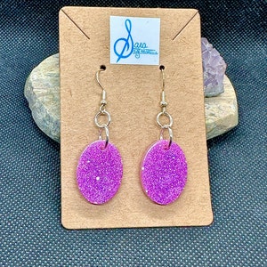 Light Purple Shimmer Small Oval Dangle Earrings Cute Fashion Jewelry Classy Violet Lavender Lilac