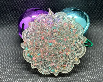 Pastel Pink & Turquoise Glitter Mandala Handmade Resin Ornament