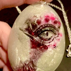 Realistic Large Dragon Egg Hatchling Pendant Necklace in Shimmering White
