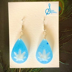 Shimmery Baby Blue Pot Leaf Punch-Out Earrings Light Sky High Clouds Handmade Gifts for Girls