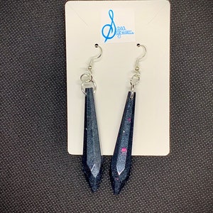 Petite Black Faux Obsidian Crystal Resin Earrings with Subtle Pink Sequins Gothic Style Jewelry Gift for Girls