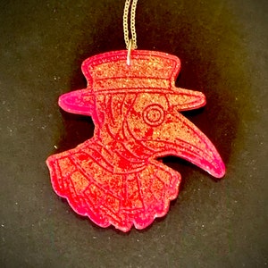 Bold Hot Pink & Gold Plague Doctor Resin Pendant Necklace Stunning Handmade Pastel Medieval Gothic Statement Jewelry