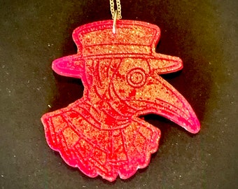 Bold Hot Pink & Gold Pest Doktor Harz Anhänger Halskette Atemberaubende handgemachte Pastell Mittelalter Gothic Statement Schmuck