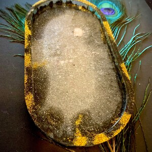 Black, White & Gold Faux Marble Glitter Sparkle Jewelry Rolling Tray / Trinket Dish Gothic Fashion Home Decor