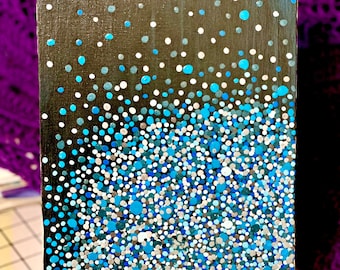 Blue Dots Fade Abstract 8x10” Hand-Painted Canvas Painting Minimalist Fine Artwork Simplistic Gifts Home Style Trend