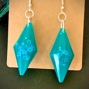 Turquoise Double-sided Resin Crystal Festival Earrings with Blue Star Sparkles