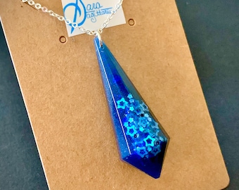 Galactic Blue Star Resin Crystal Prism Pendant Necklace