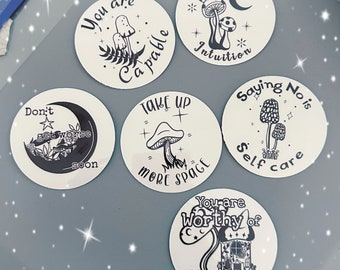 Mushroom Motivation 3” Waterproof Vinyl Sticker Pack (6 Stickers on 1 sheet) Inspirational Quotes