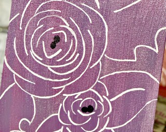 Pale Purple Abstract Flower Bloom 10x10” Hand Painted Canvas White Line Painting Minimalist Feminine Fine Artwork