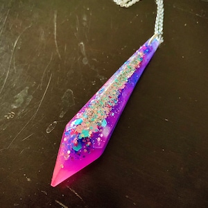 Hot Pink and Purple Fade Resin Crystal Pendant Necklace with Mermaid Glitter