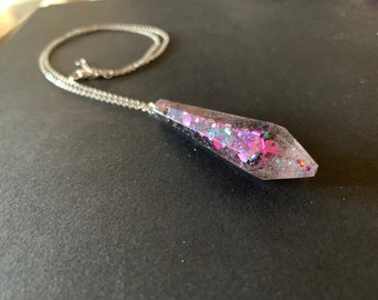 Pop Pink Sparkle Resin Crystal Pendant Necklace Handmade Boutique Jewelry Gift Ideas