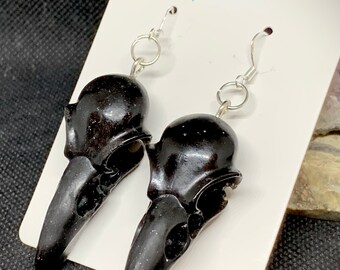 Black Magick Faux Obsidian Onyx Raven Crow Skull Earrings Gothic Dark Witch Jewelry Fashion