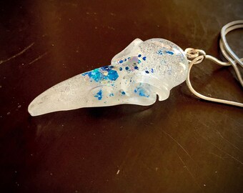 Blue Sparkle Crow Skull Pendant Necklace