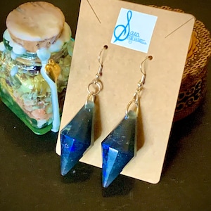 Dark Blue Fade Resin Double-sided Crystal Drop Earrings Sparkly Witchy Boho Fashion
