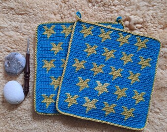 Potholder Stars Turquoise