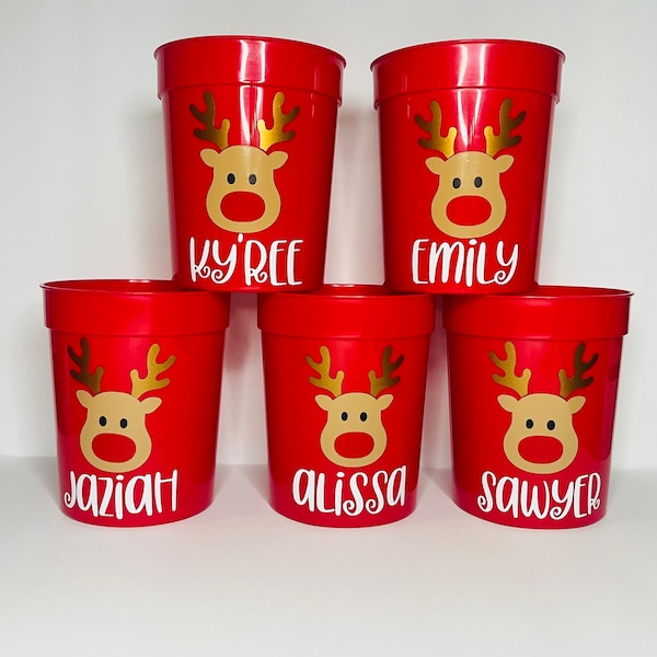 Personalized Kids Christmas Cups/Snowman Party Cups/Reindeer Cups