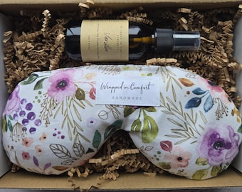 Organic Cotton Floral Eye Pillow Gift Set | Lavender Aromatherapy Mist