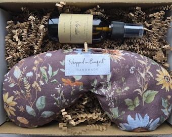 Handmade Floral Eye Pillow & Vanilla Aromatherapy Mist Gift Set - Organic