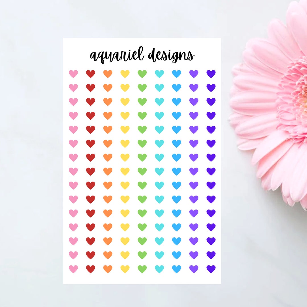 Mini Rainbow Heart Stickers Set of 135 Heart Planner Stickers Bullet