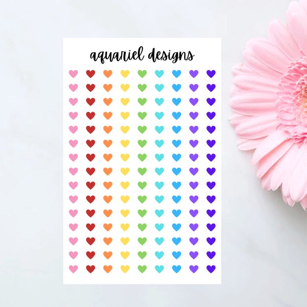 Mini Rainbow Heart Stickers | Set of 135 Heart Planner Stickers | Bullet Journal Stickers