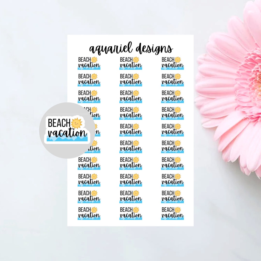 Beach Vacation Stickers, Set of 30 Beach Vacation Planner Stickers ...