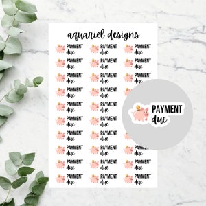 Payment Due Stickers | Set of 30 Piggy Bank Payment Due Monthly Budget Planner Stickers | Bullet Journal Stickers