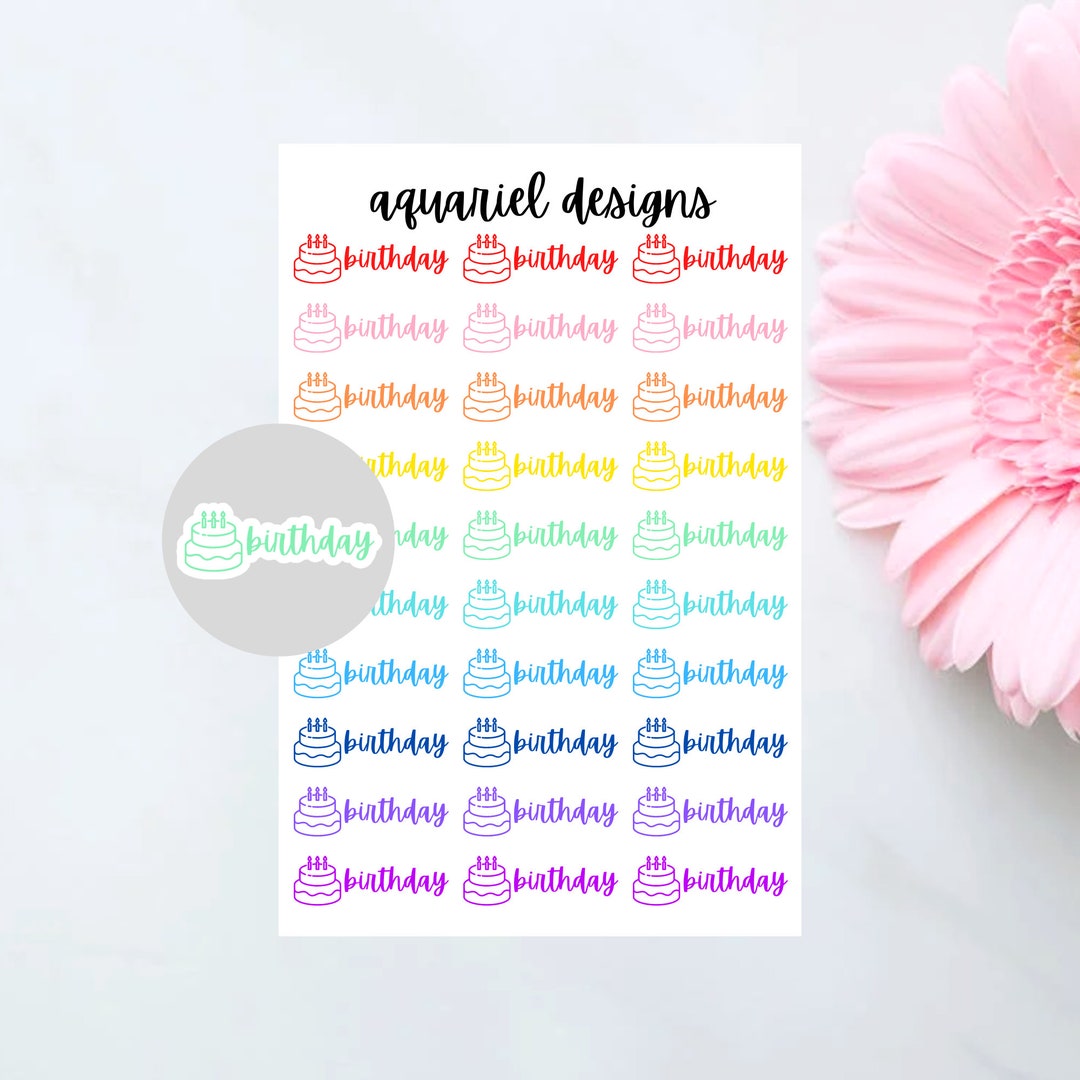 Happy Birthday Cake Stickers, Birthday Planner Stickers, Birthday Cake Stickers, Bday Bullet