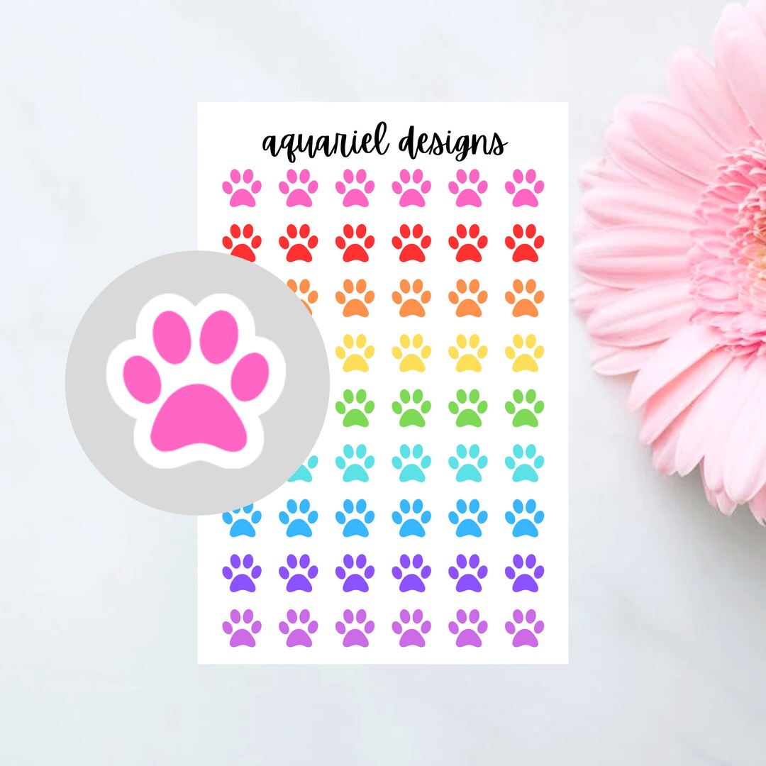 Paw Print Stickers, Cat Paw Print, Dog Paw Print, Set of 54 Paw Print