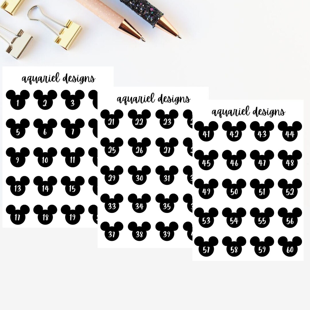 Mickey Head Stickers 60 Numbered Disney Countdown Planner Etsy
