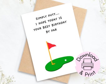 Carte d’anniversaire drôle pour golfeur, carte de vœux passionné de golf pour lui, carte d’anniversaire sportive pour papa, carte pour oncle, carte imprimable