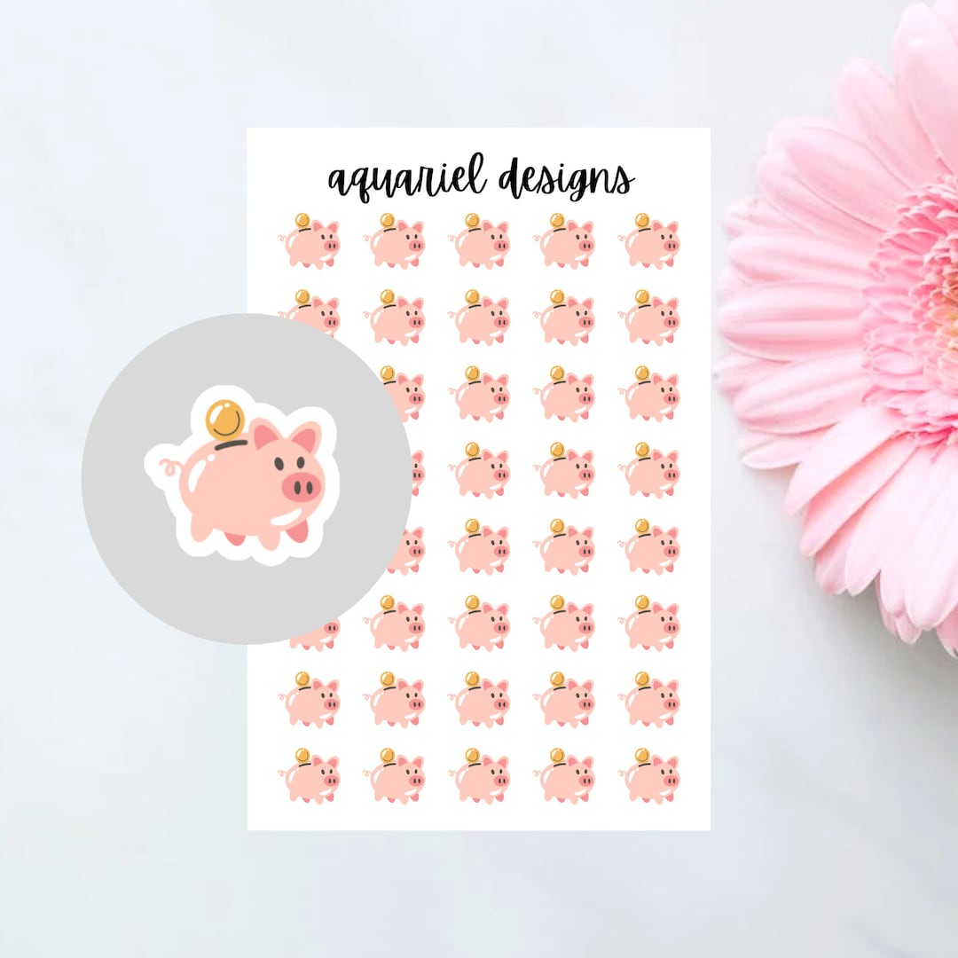 Piggy Bank Stickers, 40 Savings Stickers for Planners, Calendars