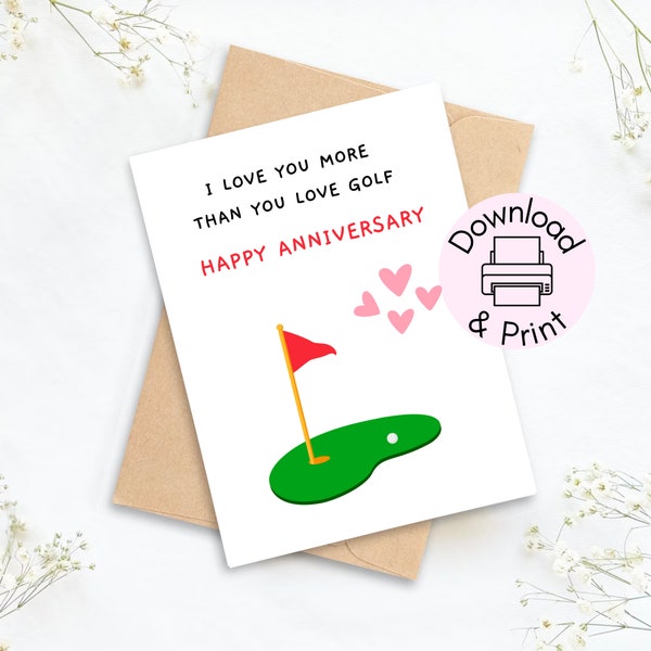 Golf Anniversary Printable Card | Happy Anniversary Card | Anniversary Card for Golf Lover | Funny Golf Anniversary Card