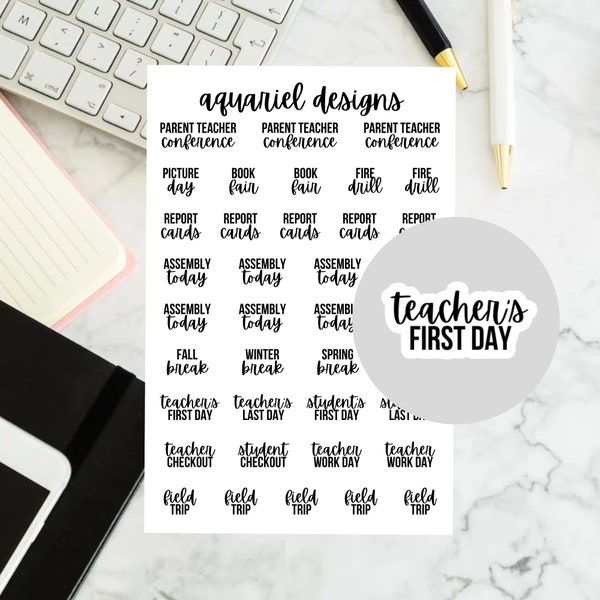 Teacher School Events Planner Stickers for Planners, Calendars, Bullet Journals, etc.