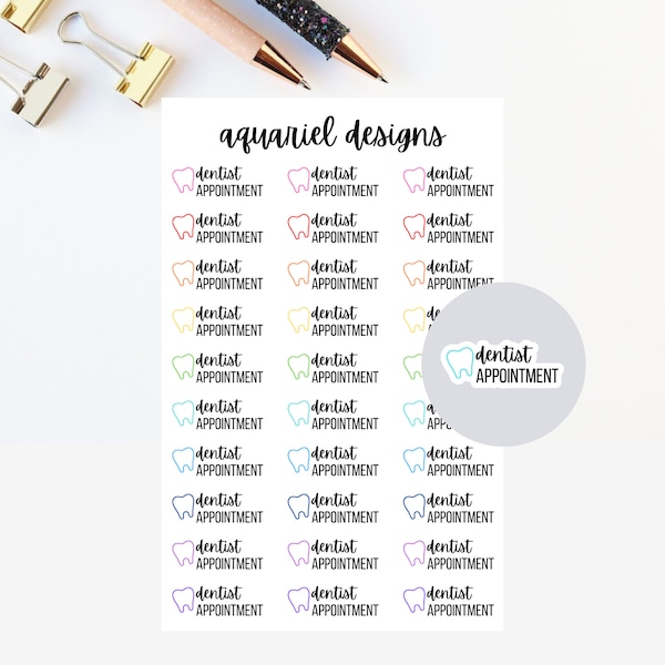 Dentist Appointment Stickers | Set of 30 Dentist Appointment Reminder Planner Stickers | Bullet Journal Stickers